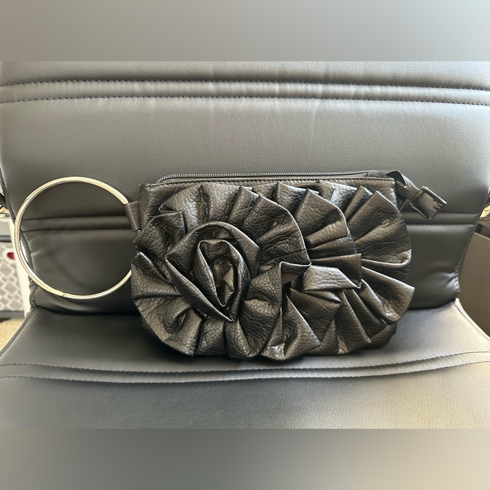 Faux Leather Black Wristlet